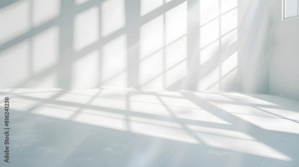 Fototapete Abstract white studio background for product presentation Empty room with shadows of window Display product with blurred backdrop : Generative AI