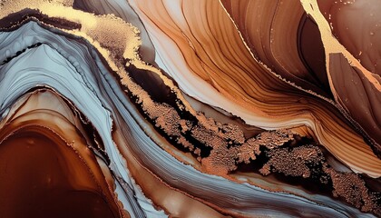 abstract coffee brown liquid fluid fancy marble background alcohol ink fluid art kintsugi liquid...