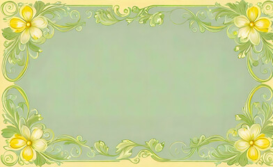 Obraz premium Simple light green scroll line with empty center, vintage floral shabby chic background, empty copy space, smartphone background,
