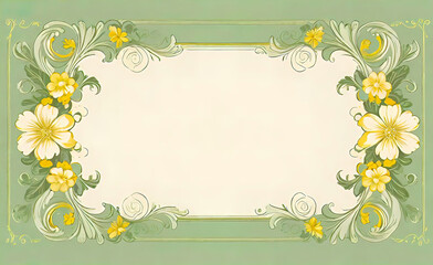 Obraz premium Simple light green scroll line with empty center, vintage floral shabby chic background, empty copy space, smartphone background,