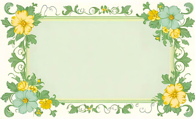 Simple light green scroll line with empty center, vintage floral shabby chic background, empty copy space, smartphone background,