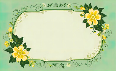 Obraz premium Simple light green scroll line with empty center, vintage floral shabby chic background, empty copy space, smartphone background,