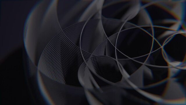 Abstract background with black moving rings. Geometric concept with colorful moving tubes. Motion design. Smooth hypnotic pattern. 3d loop animation. Seamless composition. Radial ripples. 4K