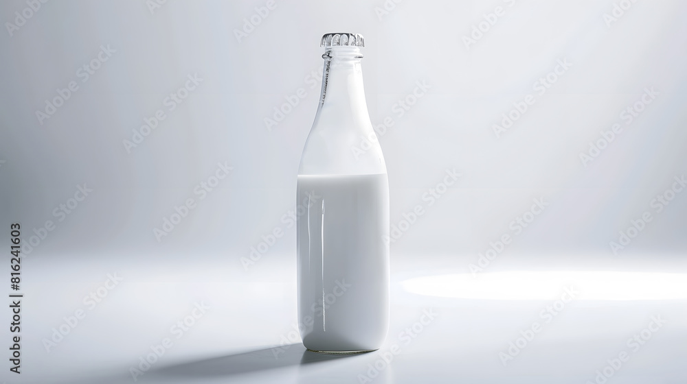 Poster empty milk bottle isolated on white with clipping path : generative ai