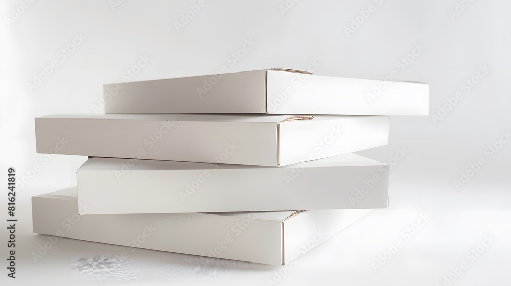Poster group of white pizza boxes isolated on white background : generative ai