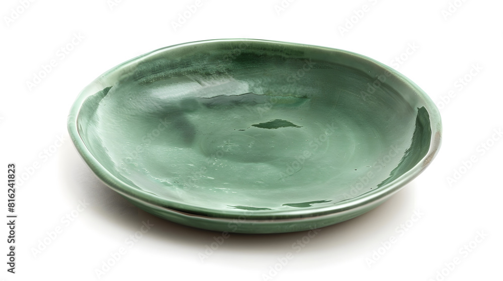 Leinwandbilder empty trendy handmade ceramic dish tablewares round empty plate green texture vintage classic patter
