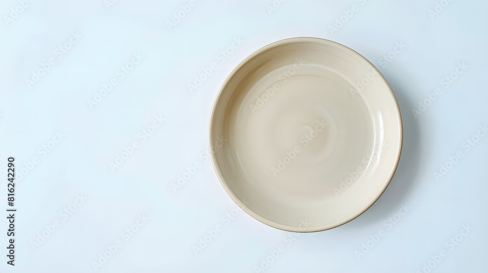 Poster empty trendy handmade ceramic dish tablewares round empty plate dark pastel cream beige texture vint