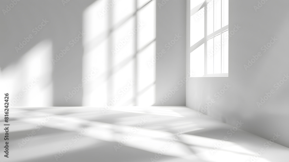 Leinwandbilder Abstract white studio background for product presentation Empty room with shadows of window Display product with blurred backdrop : Generative AI
