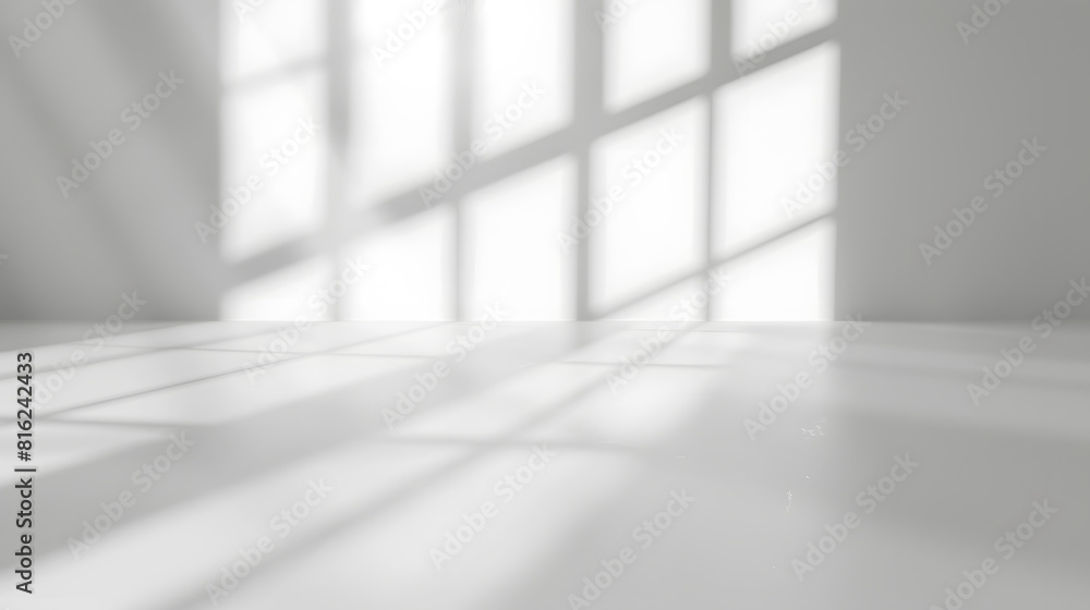 Poster Abstract White Studio Background for Product Presentation with Window Shadows and Sunlight Blurred Backdrop Empty Room With Copy Space : Generative AI
