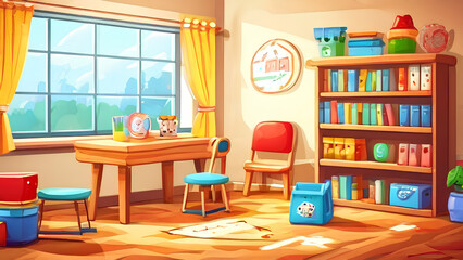 Kindergarten Wonderland - Preschool Classroom Furniture Vector Interior