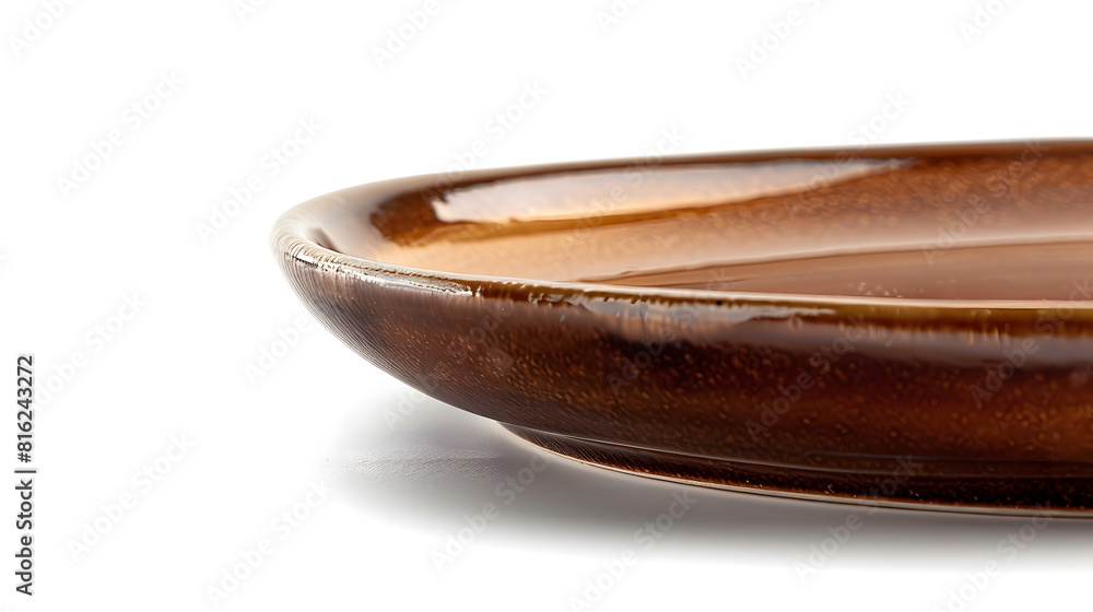 Poster side view closeup of brown ceramic plate isolated on white background with clipping path : generativ
