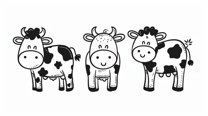 Obraz premium Cow. Line drawing of cute animal. Baby nursery art.