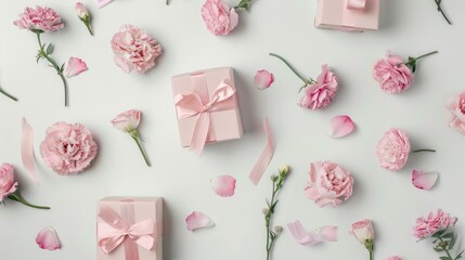 Celebrating Women s Day and Mother s Day with gift boxes against a white backdrop
