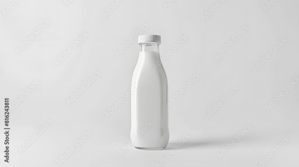 Poster empty milk bottle isolated on white with clipping path : generative ai
