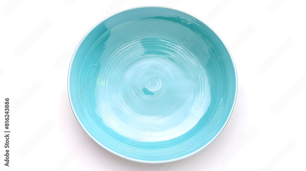 Poster empty trendy handmade ceramic dish tablewares round empty plate pastel blue turquoise aqua texture v