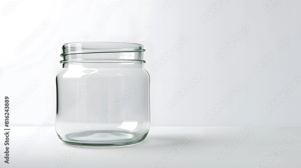 Poster Open empty glass jar for food and canned food Isolated on white background with clipping path : Generative AI