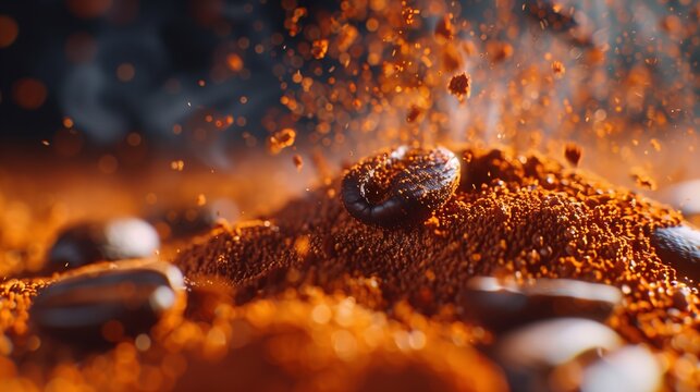 Coffee beans fall against a black backdrop in this stock video footage