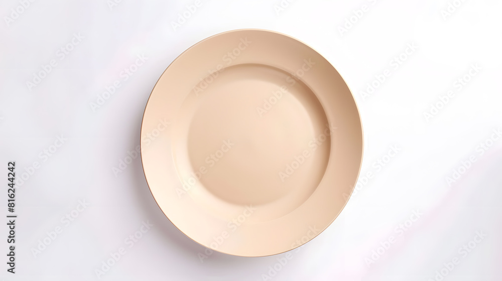 Aufkleber Empty beige plate isolated on white  background Top view flat lay Textured object selective focus : Generative AI
