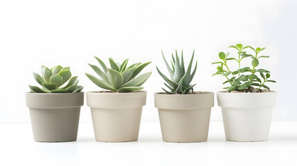 Empty plant pots isolated on white background and clipping path White pots : Generative AI