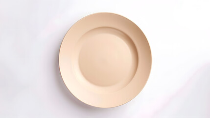 Empty beige plate isolated on white  background Top view flat lay Textured object selective focus :...