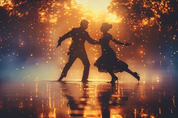 Silhouettes of a Couple Dancing in the Rain