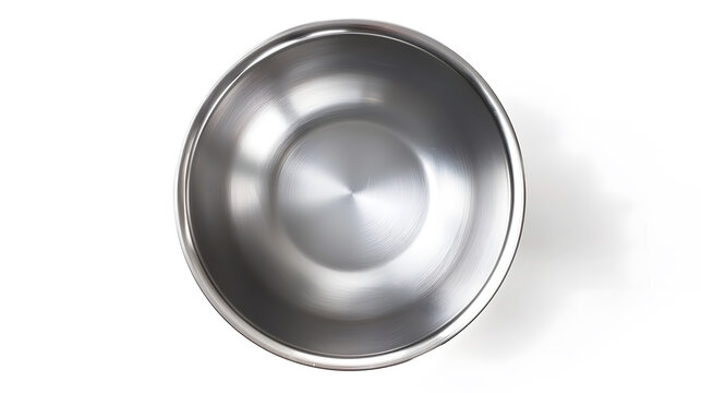 Top view of empty stainless steel bowl isolated on white : Generative AI