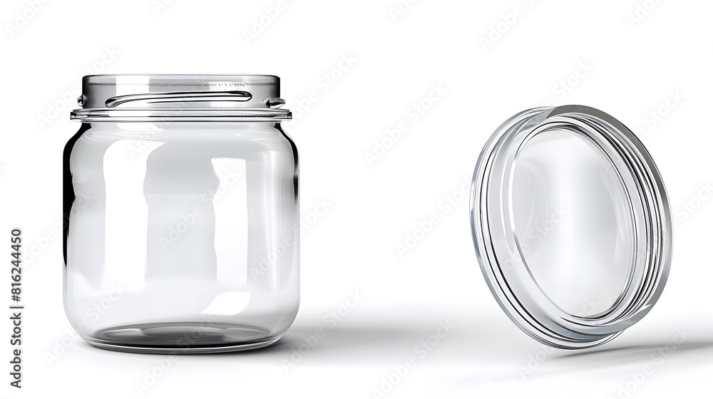 Aufkleber open empty glass jar for food and canned food isolated on white background with clipping path : gene
