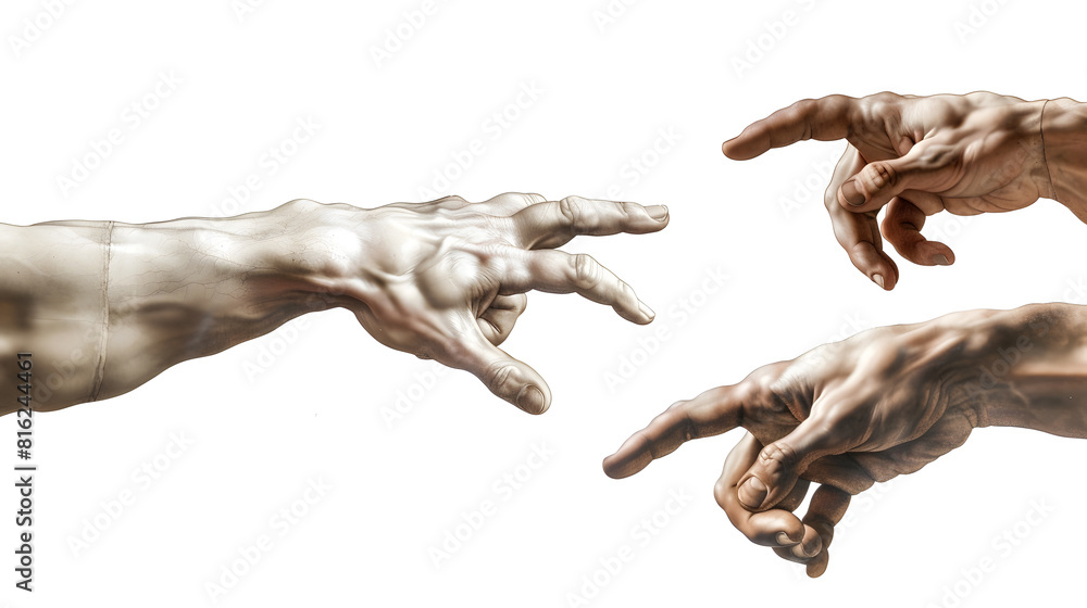 Wall mural hands reaching out to help or give two male hands trying to touch like in the creation of adam isola