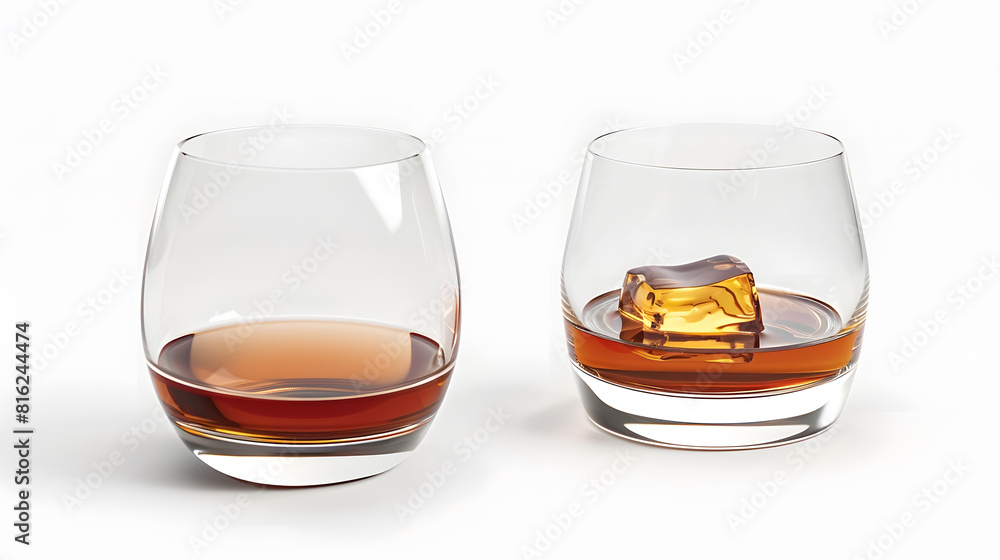 Poster empty and full whiskey glass isolated on white background with clipping path : generative ai