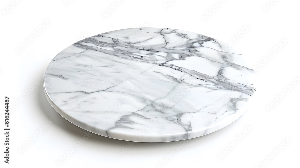 Poster White marble stone table top isolated on white background for product display : Generative AI