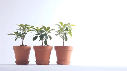 Fototapeta premium Old brown potted plants spinning pots isolated on white background : Generative AI