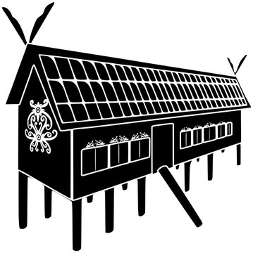 black longhouse building on stilts clip art preview