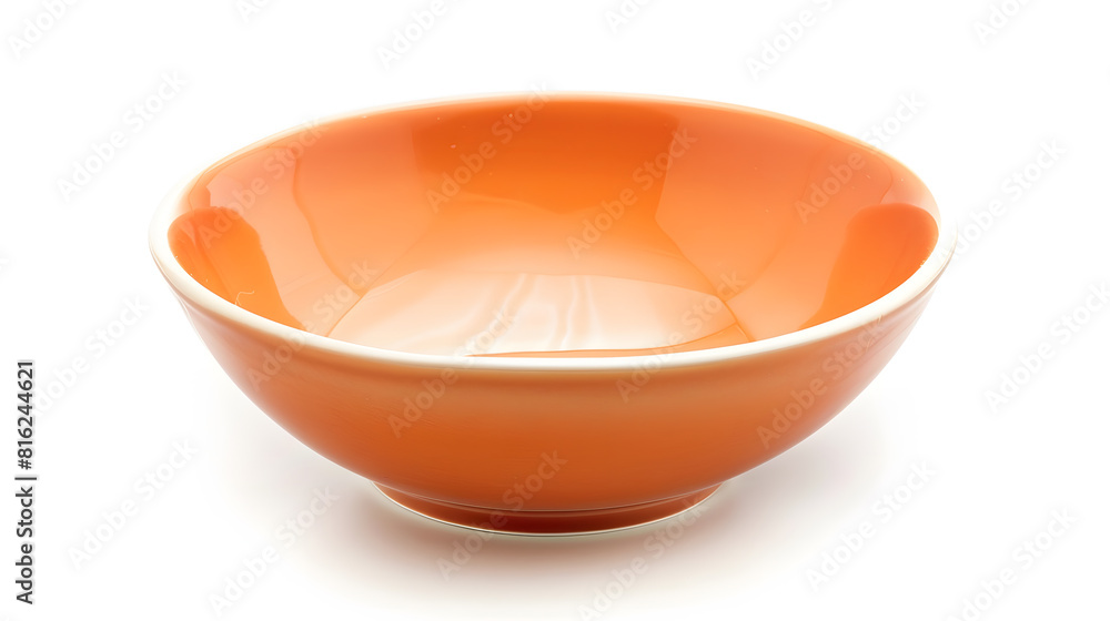 Poster empty porcelain bowl isolated on a white background orange beige ramekin closeup empty crockery for 