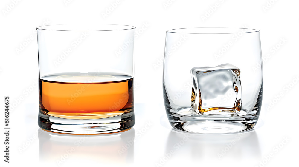 Poster Empty and full whiskey glass isolated on white background with clipping path : Generative AI