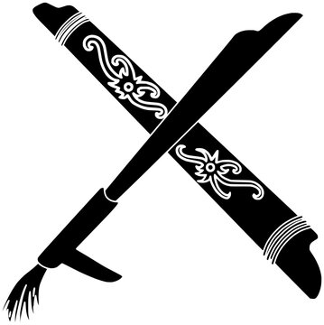 mandau illustration gawai silhouette dayak logo ethnic icon enggang outline hornbill bird tribal sword traditional art knife pattern ornament shape indonesia kalimantan flower for vector graphic