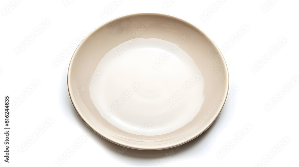 Aufkleber Empty trendy handmade ceramic dish tablewares Round empty plate dark Pastel Cream Beige texture vintage classic pattern isolate on white background top view cut out : Generative AI