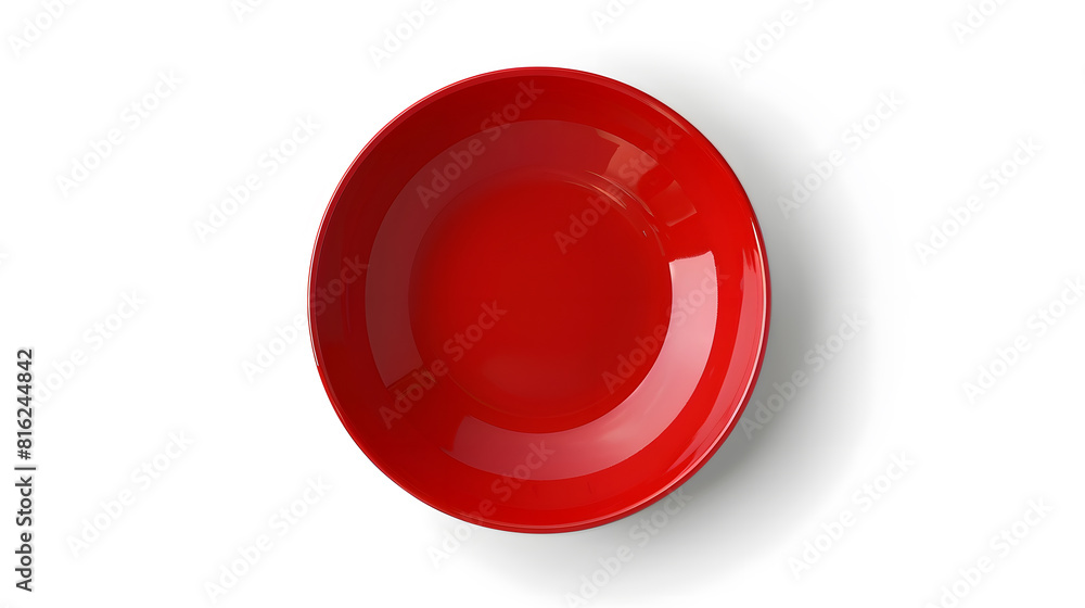 Poster top view empty blank ceramic round red plate isolated on white background with clipping path : gener