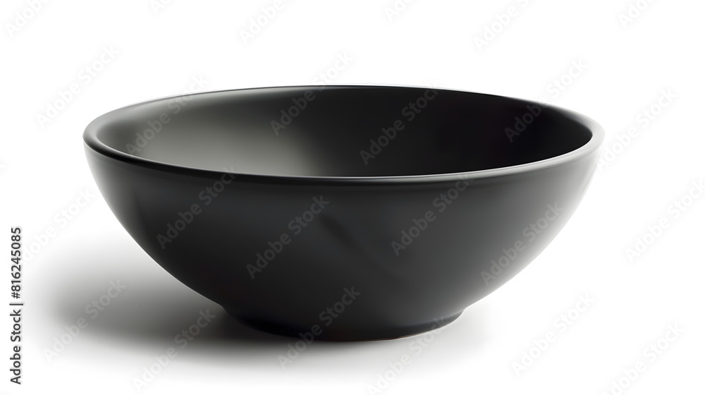 Poster Empty single black ceramic bowl isolated on white background with clipping path side view closeup horizontal format : Generative AI
