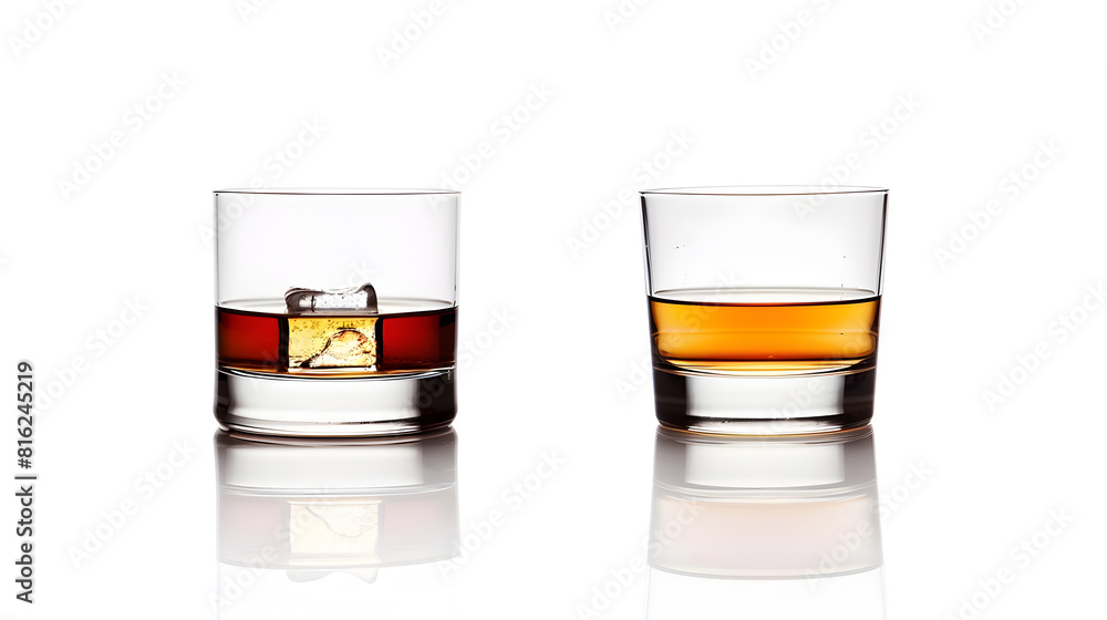 Aufkleber Empty and full whiskey glass isolated on white background with clipping path : Generative AI
