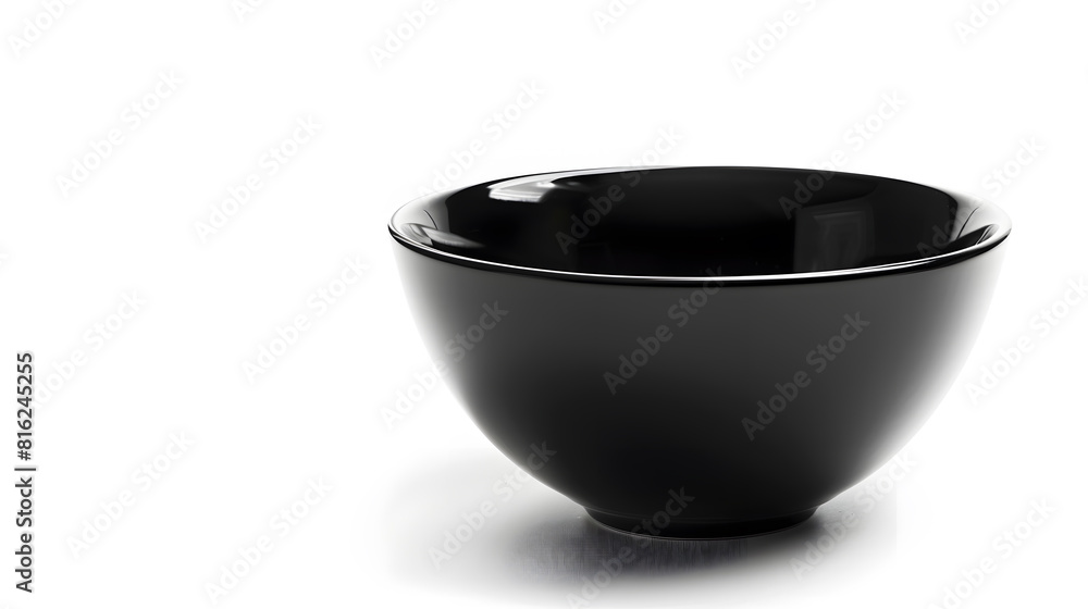 Poster Empty single black ceramic bowl isolated on white background with clipping path side view closeup horizontal format : Generative AI