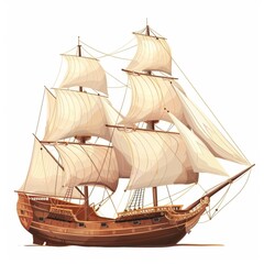 Vector illustration of a sailing ship over white background
