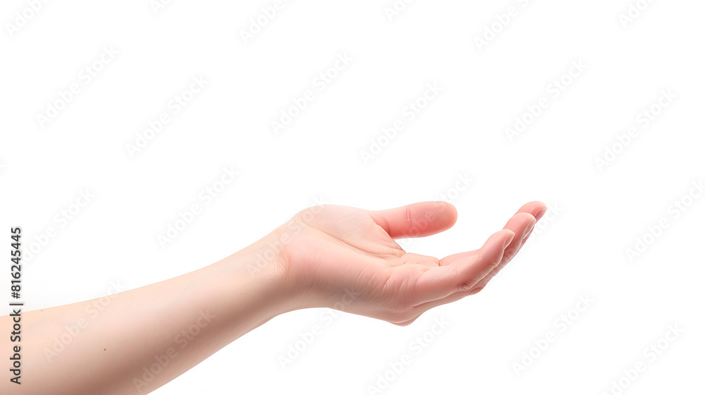 Aufkleber female hand with palm facing up on white background gesture empty hand : generative ai