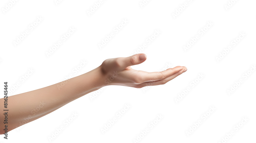 Poster Closeup of empty woman hand isolated on white background with clipping path : Generative AI
