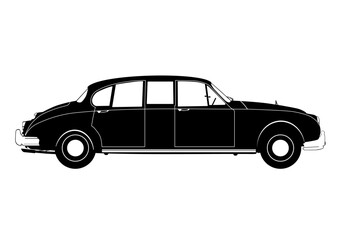 Silhouette of a vintage limousine. Luxury wedding car. Vector.