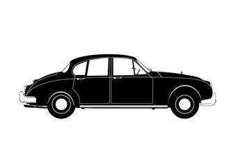 Silhouette of a vintage limousine. Luxury wedding car. Vector.