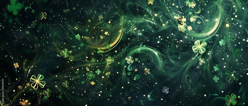 Poster defocused green particles background. green bokeh background, suitable as an abstract st patrick's d
