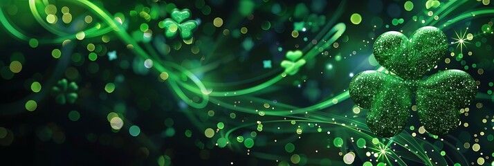Defocused green particles background. Green bokeh background, Suitable as an abstract st patrick's day background.