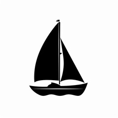 Black silhouette of a sailing boat over white background. Logo.
