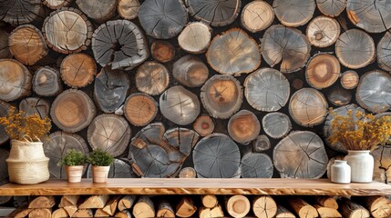 Fototapeta premium a pile of tree logs background 