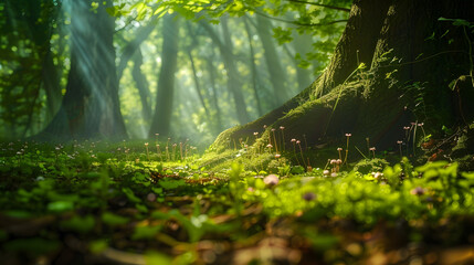 Fototapeta premium Embark on a journey into the heart of Ethereal Grove a mesmerizing forest that unfolds like a living tapestry of natures wonders : Generative AI